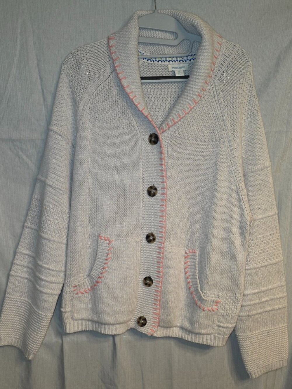 Sundance Cardigan Sweater Merino Wool Blend Whipstitch Cottagecore Romantic